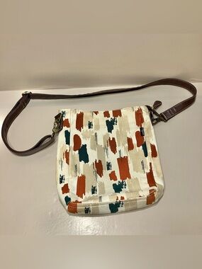 Maika Large Crossbody Purse Boho Bag Abstract Design Vegan Brown Leather Strap